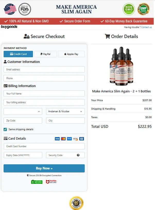 Make America Slim Again order page